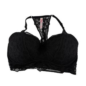 PINK Victorias Secret Push Up Bra Size L DD Black Lace Underwired Racerback Sexy